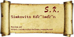 Simkovits Kálmán névjegykártya